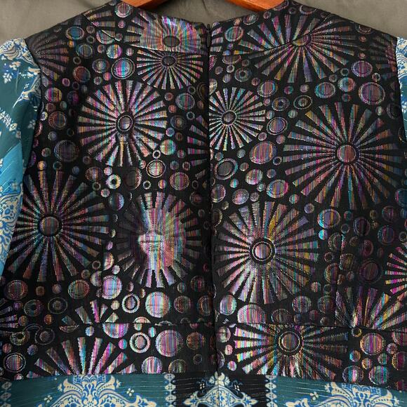 Anna Sui Blue and Black Boho Pattern Bell Sleeve Tunic Top Size 6 - Picture 6 of 8